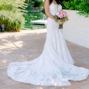 Allure Bridal wedding dress; sequins and lace trim; veil not included